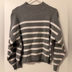 Primark Gray and White Striped Crew Neck Sweater